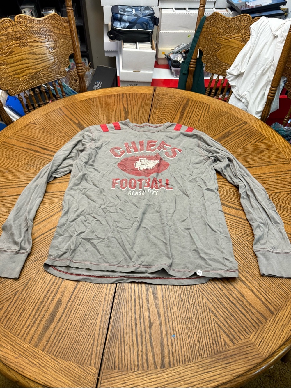 47 Brand Kansas City Chiefs Long Sleeve Tee - Gray with Red Accents